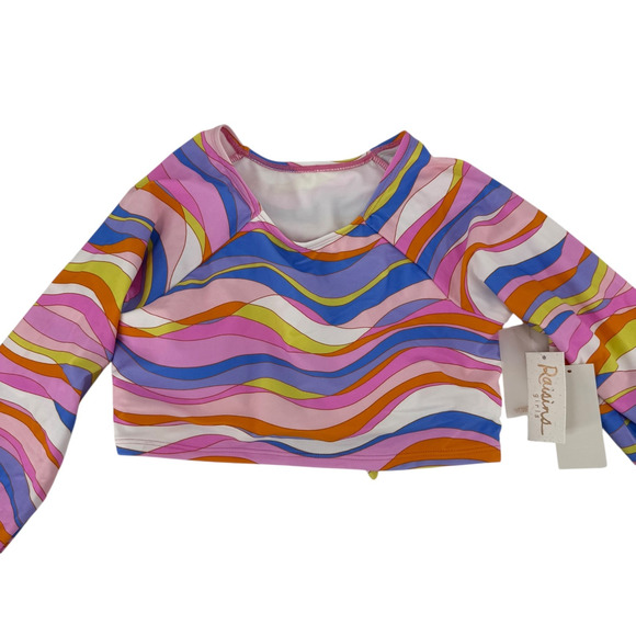 Raisins Rash Guard Bikini Top Girls Sz 16 Long Sleeve Colorful Pink Padded Swim - Picture 2 of 7